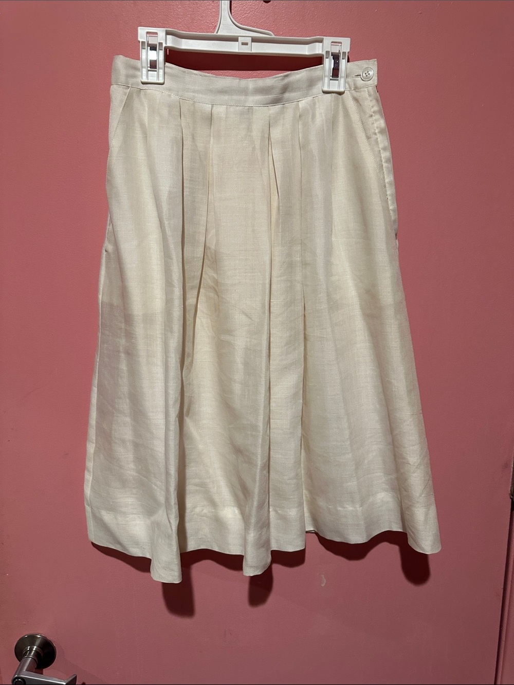 Cream A-Line Midi Skirt with Soft Pleats